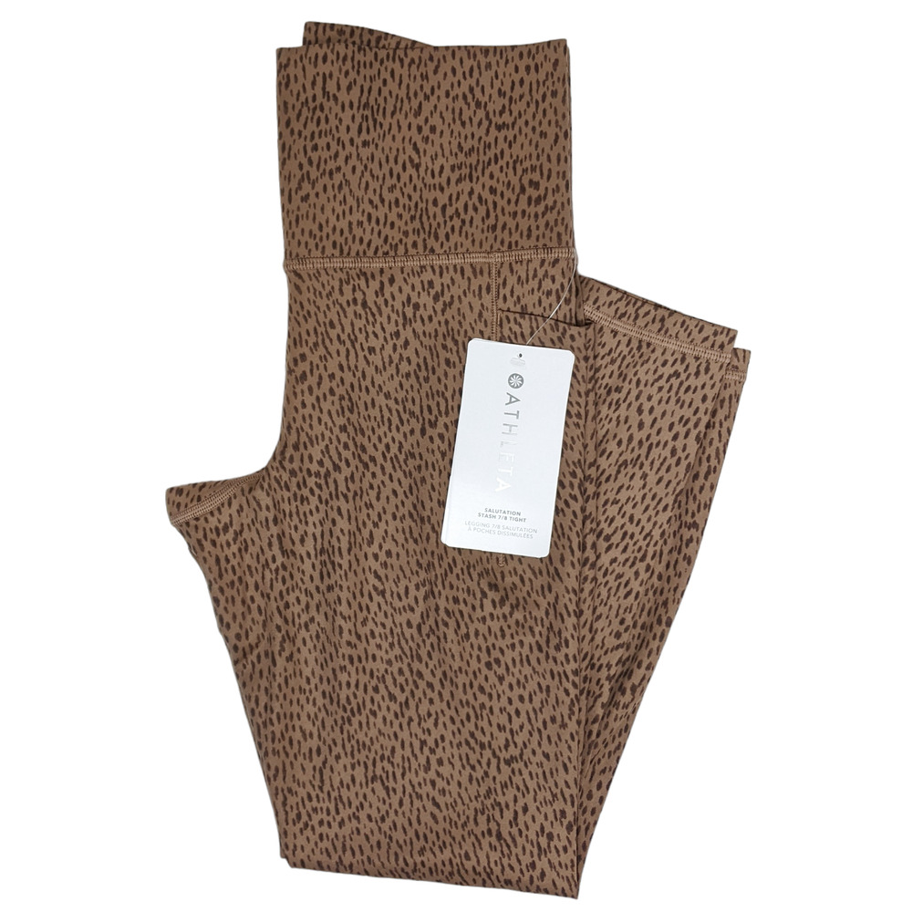 Athleta S Salutation Stash 7/8 Tights leggings shanti animal beige leopard gym